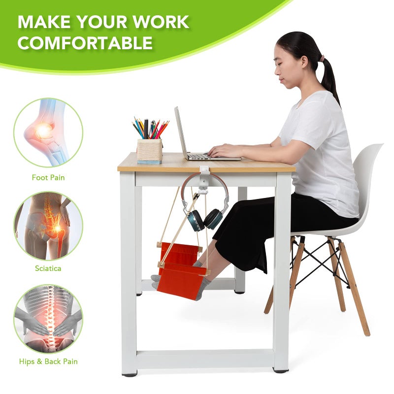 iMissiu Foot Hammock Under Desk Footrest | iMissiu Adjustable Office Foot Rest Under Desk Hammock | Portable Desk Feet Hammock with Headphones Holder (Orange) - Image 4